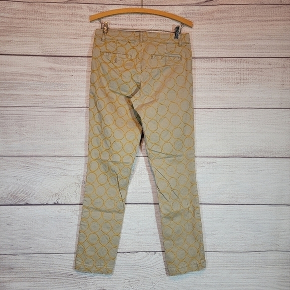 CHINO By Anthropologie Relaxed Circle Embroidered Khakis Pants Tan Yellow 26 - Picture 4 of 5